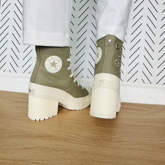 ❤️Converse Chuck 70 De Luxe High Heel Green Platform Sz 7.5 Womens Boots A11175C - Picture 5 of 12
